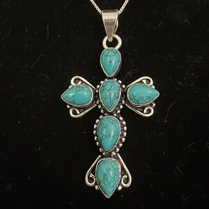 Turquoise and sterling ‎ Silver Cross Pendant Necklace
